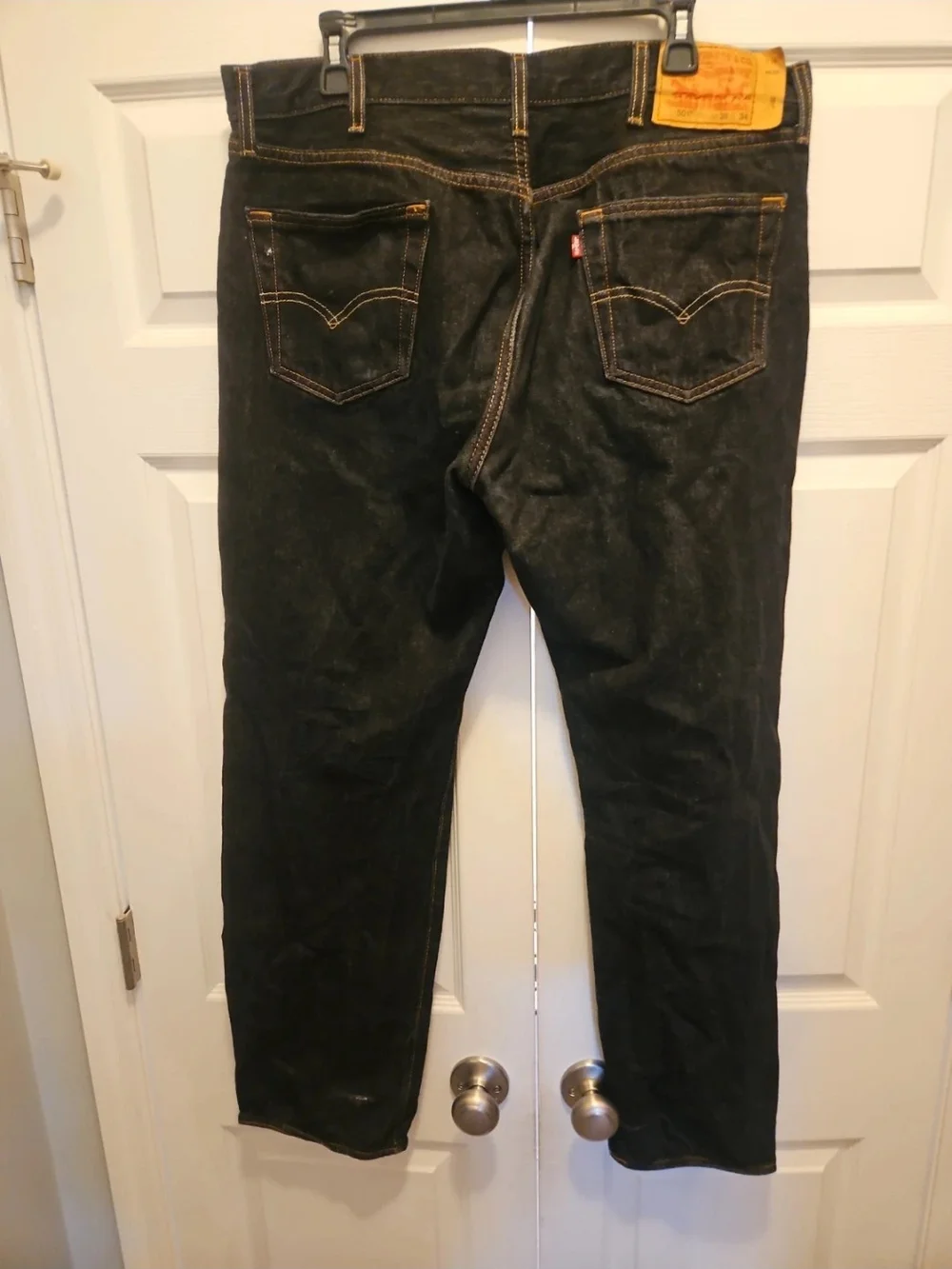 Levi's 501® Men’s Black Straight Jeans with Tan Leather Patch
